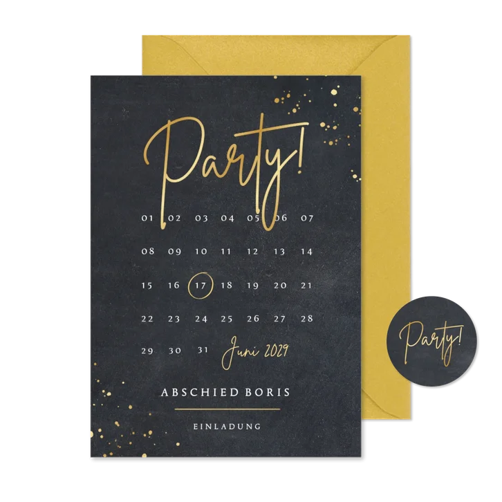 Partyeinladung Kalender Goldschrift