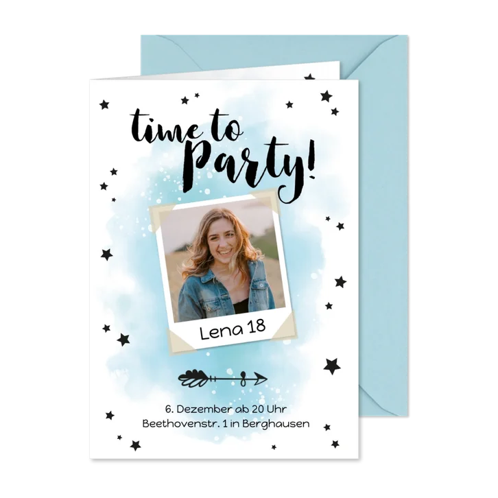 Partyeinladung zum Geburtstag 'Time to party' mit Foto