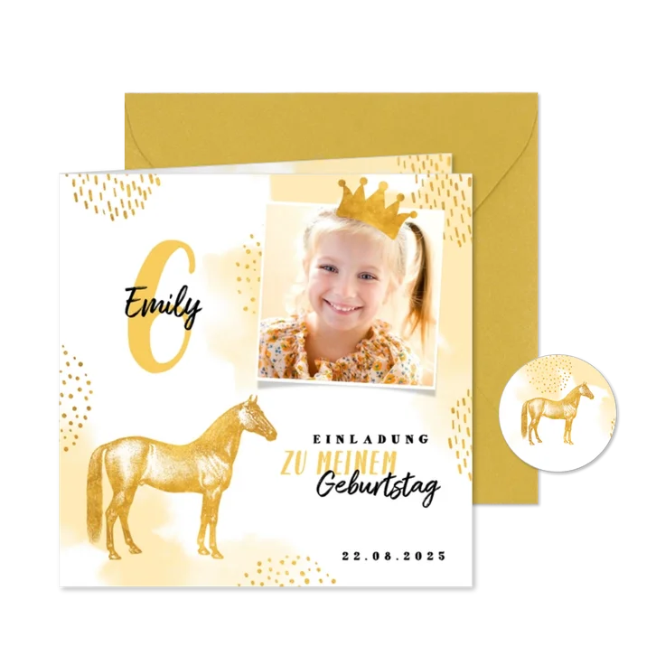 Pferde-Einladung 6. Kindergeburtstag eigenes Foto