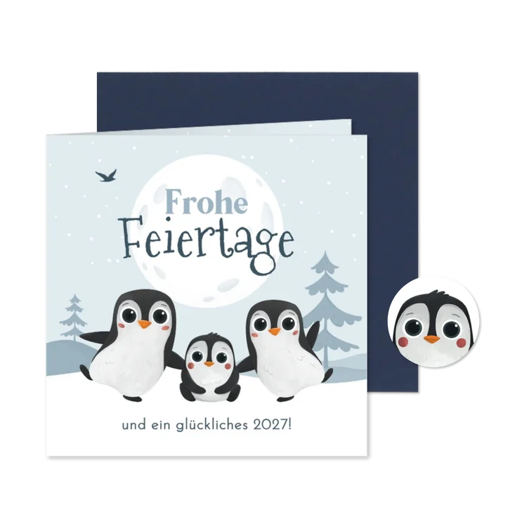 Pinguine im Schnee Weihnachtsgrußkarte Kinder Familie