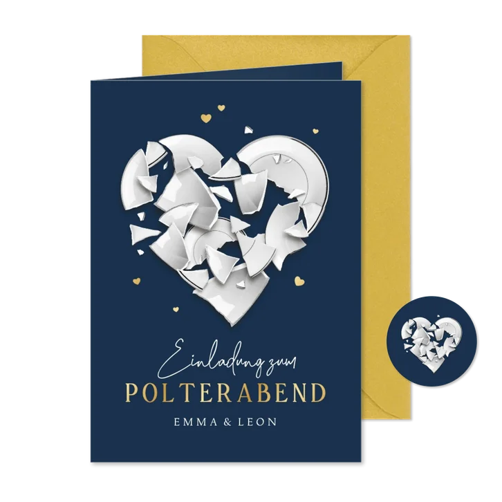 Polterabend Einladungskarte Herz aus Scherben