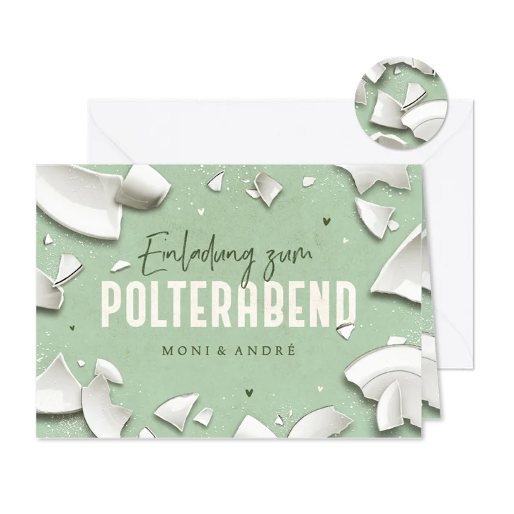 Polterabend-Einladungskarte Scherben