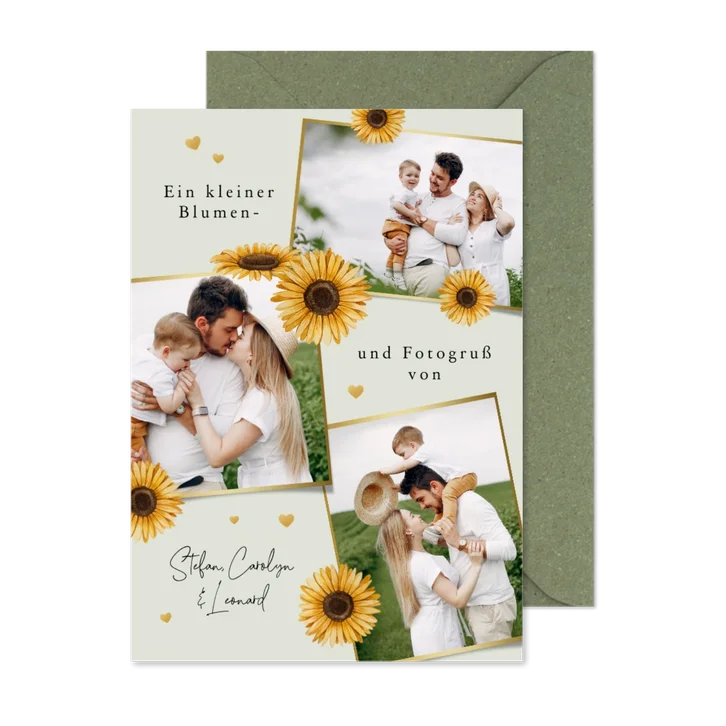 Postkarte Sonnenblumen & Herzchen