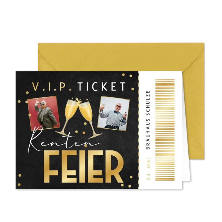 Rentenfeier Einladungskarte Ticketlook Retro