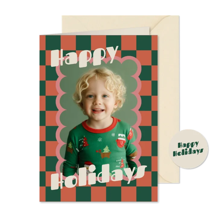 Retro Weihnachtskarte Karomuster Happy Holidays Foto