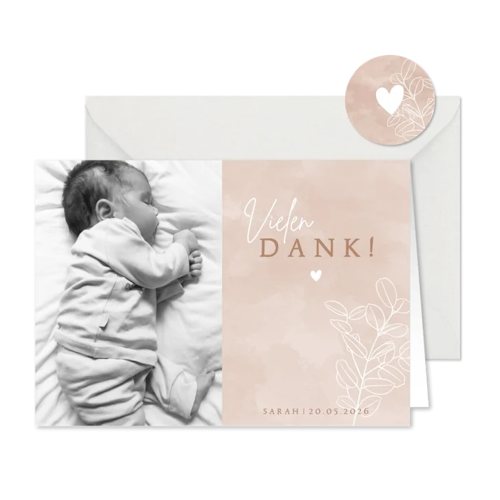 Rosa Dankeschönkarte zur Geburt mit Foto