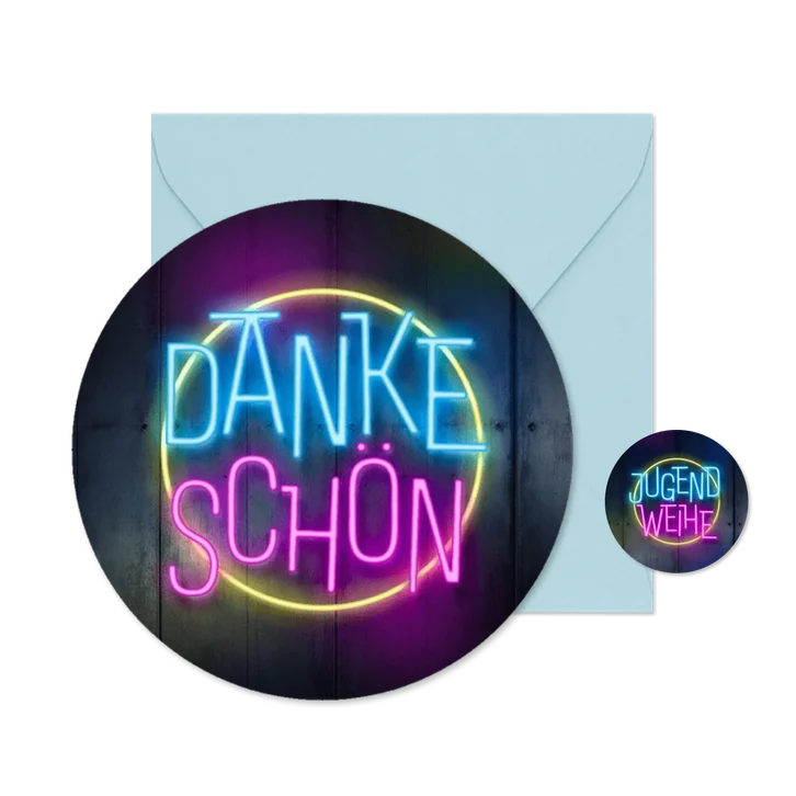 Runde Dankeskarte Jugendweihe Neonlook
