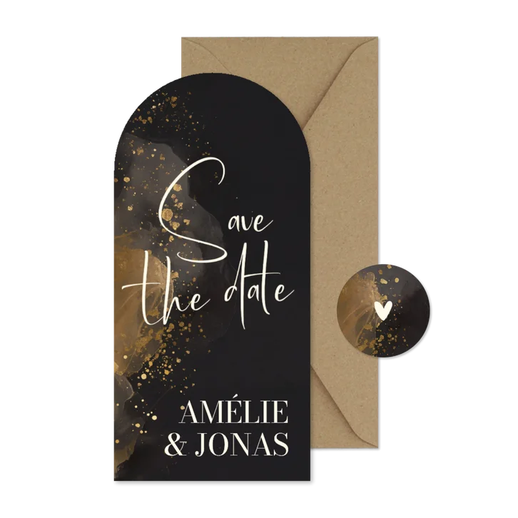 Save the Date Bogenkarte Wasserfarbe Grau Gold