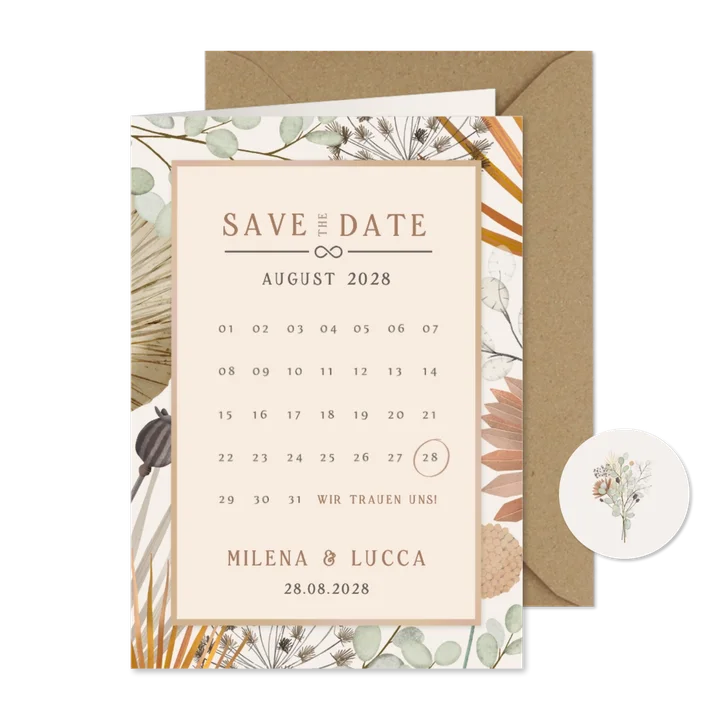 Save-the-date Hochzeit Trockenblumen