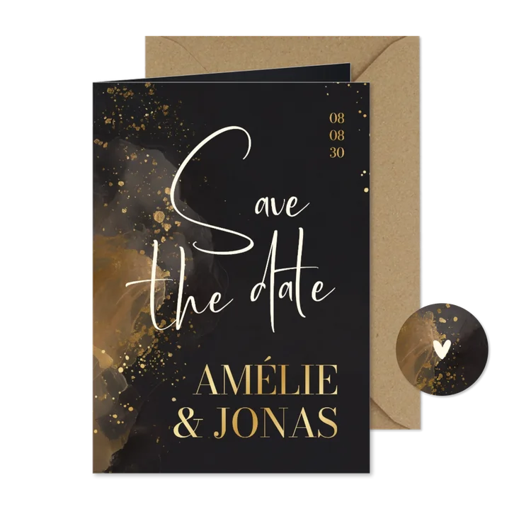 Save the Date Hochzeitskarte Wasserfarbe Grau Gold