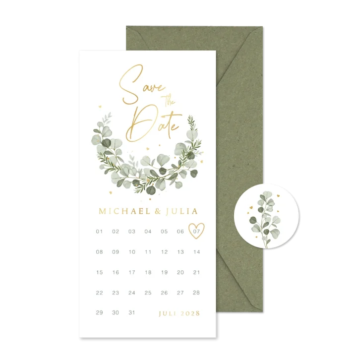 Save-the-Date-Karte Aquarellzweige Kalender