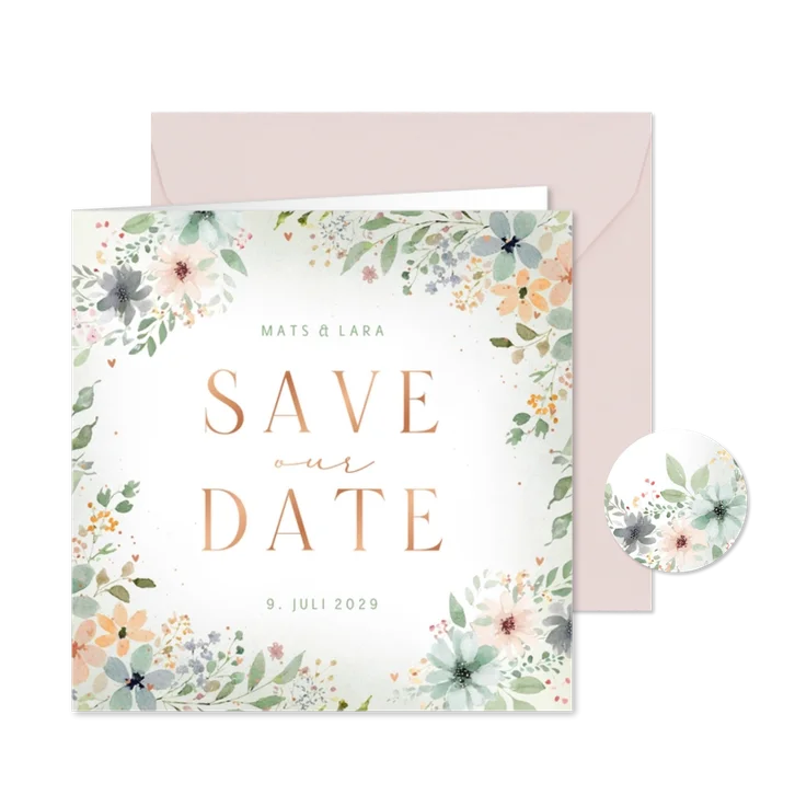 Save-The-Date-Karte Blumenranken Aquarell