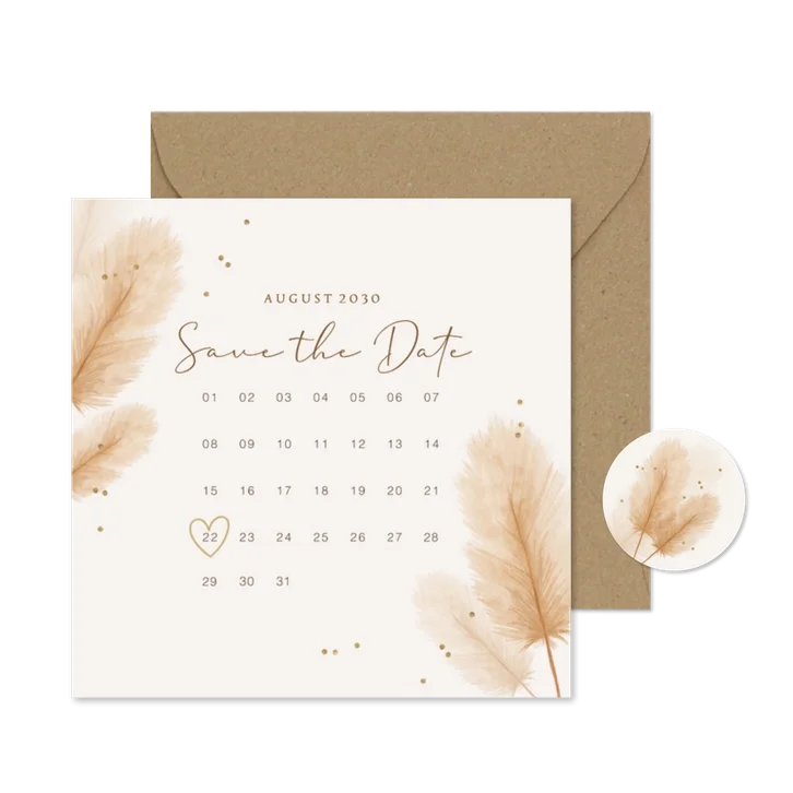 Save-the-Date-Karte Boho Kalender Pampasgras