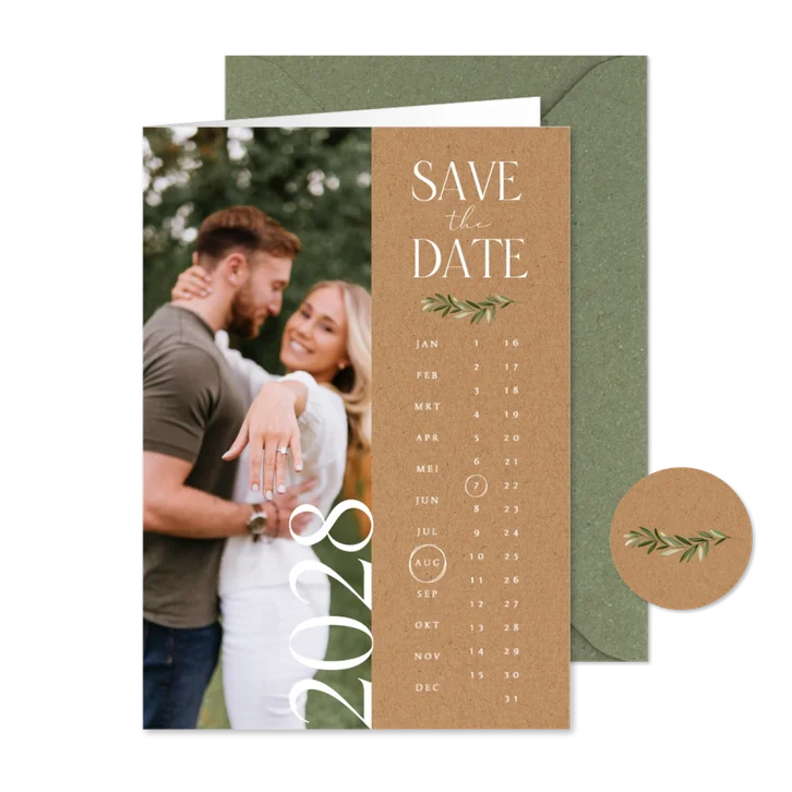 Save-the-Date-Karte Foto & Kalender auf Kraftpapier