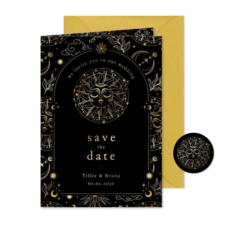 Save the Date Karte Hochzeit Tattoo Astrologie Sonne