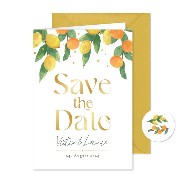 Save-the-Date-Karte Hochzeit Zitrusfrüchte 