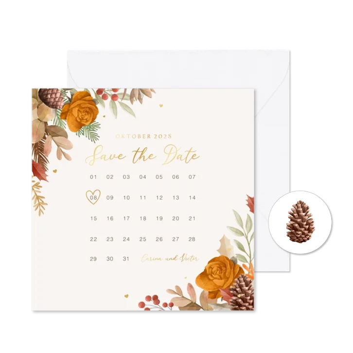 Save-the-Date-Karte Kalender Herbststimmung mit Gold