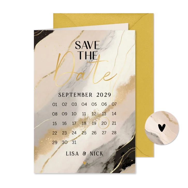 Save-The-Date-Karte Kalender & beige-rosa Marmor