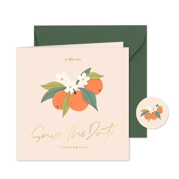 Save-the-Date-Karte Orangenblüten