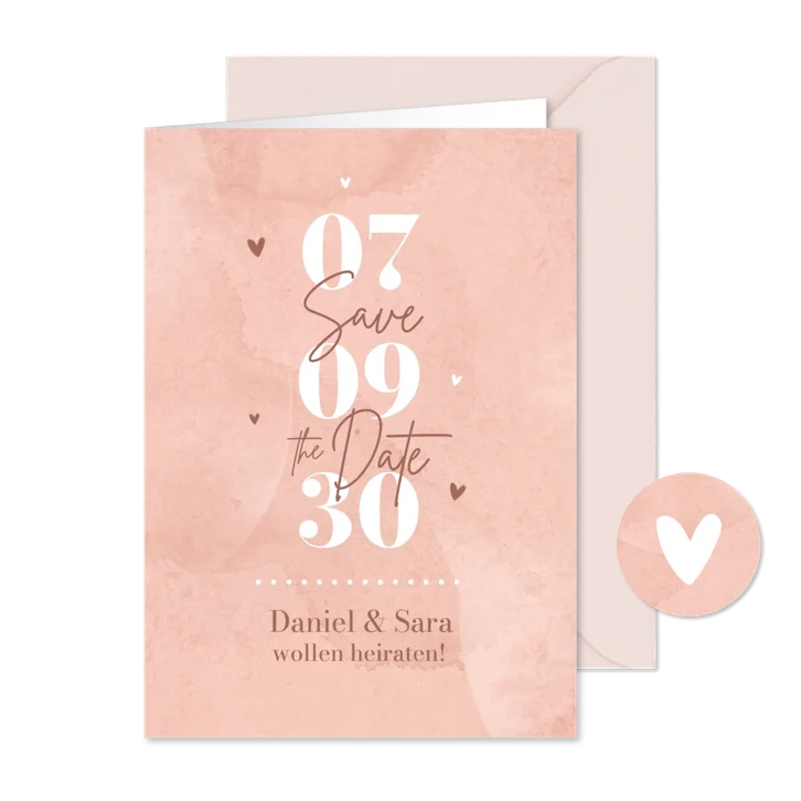 Save-the-Date Karte rosa Aquarell großer Typografie