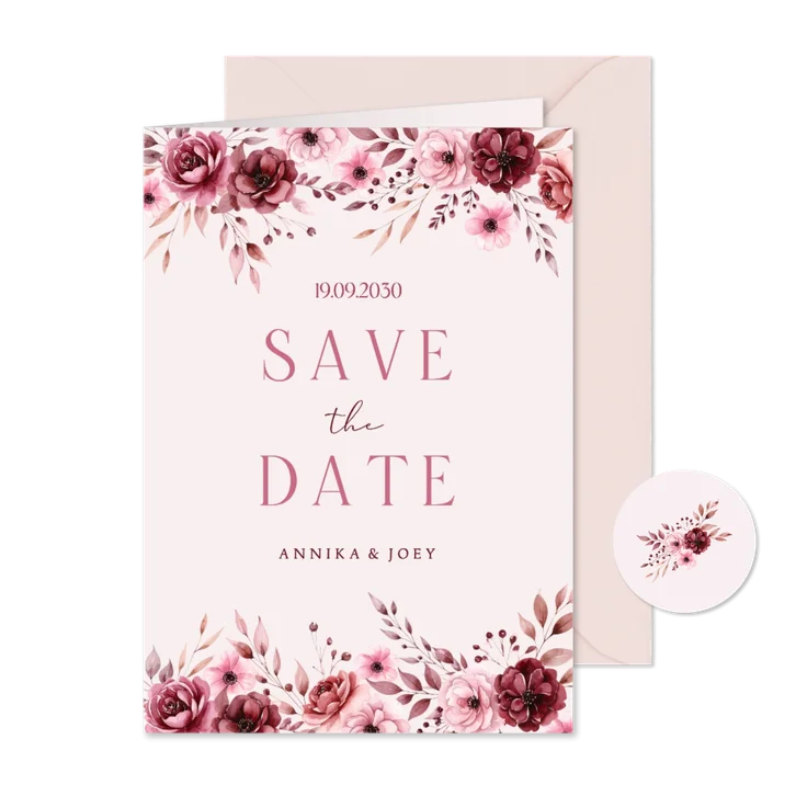 Save-the-Date-Karte rosa Rosengesteck