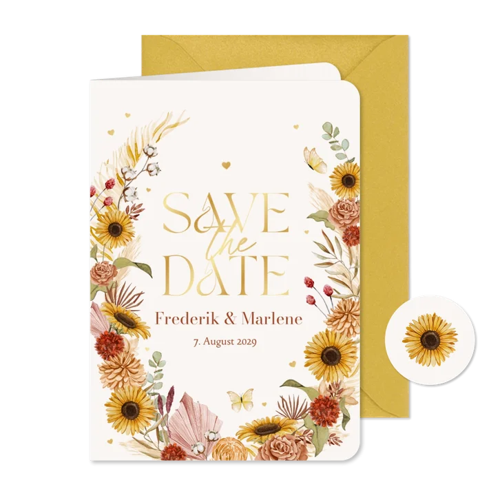 Save-The-Date-Karte Sommerblumen & Gold