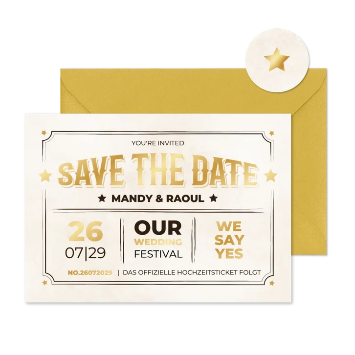 Save-the-Date-Karte Vintage-Ticket 