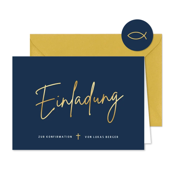 Schlichte Einladungskarte zur Konfirmation Goldschrift