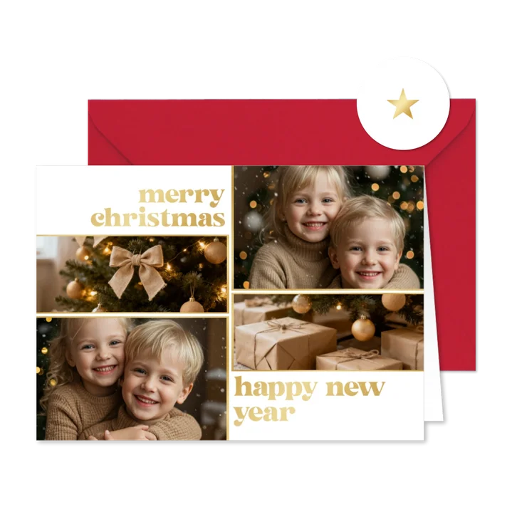 Schlichte Fotocollage weihnachtlich gold mit 4 Fotos