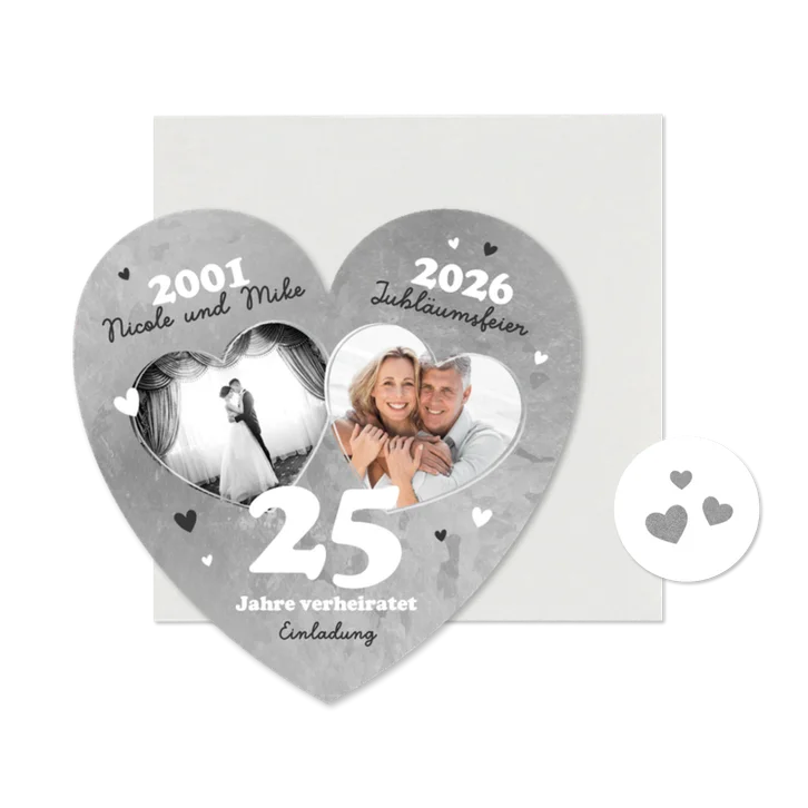 Silberhochzeit Fotocollage Herzkarte Einladung Jubiläum