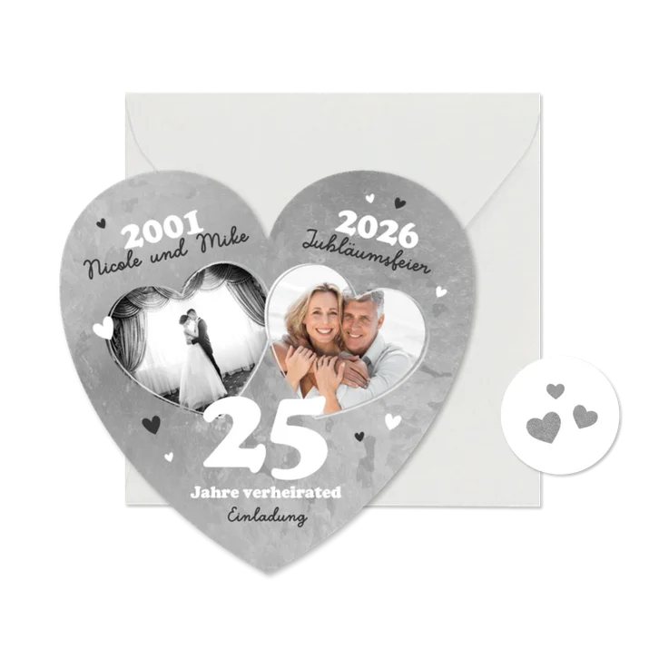 Silberhochzeit Fotocollage Herzkarte Einladung Jubiläum