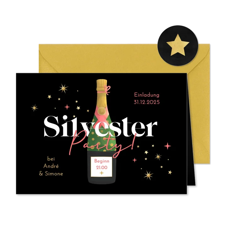 Silvester-Party Einladungskarte Sektflasche