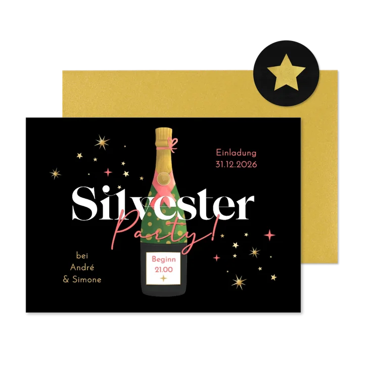 Silvester-Party Einladungskarte Sektflasche