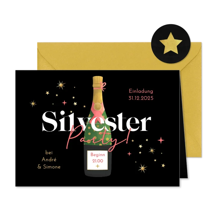 Silvester-Party Einladungskarte Sektflasche