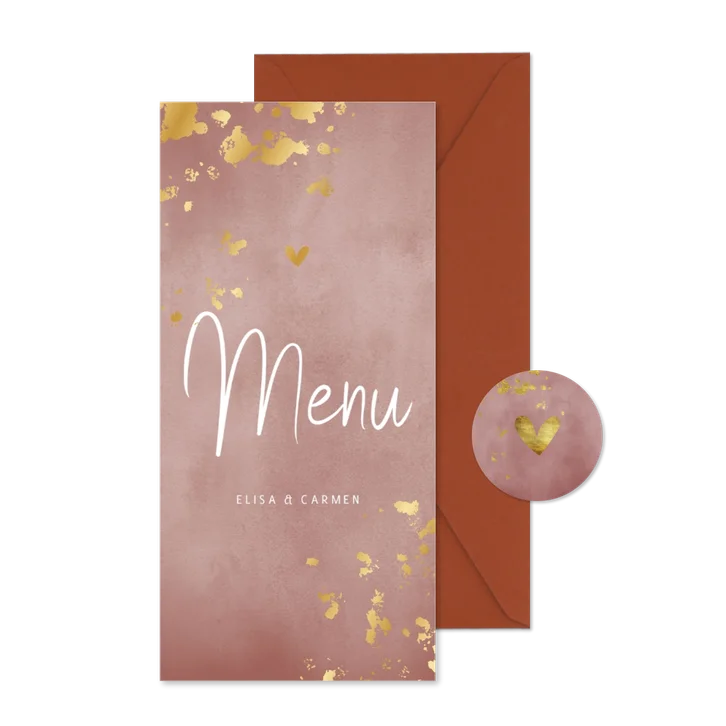 Speisekarte Hochzeit 'Menu' Aquarell & Goldtupfen