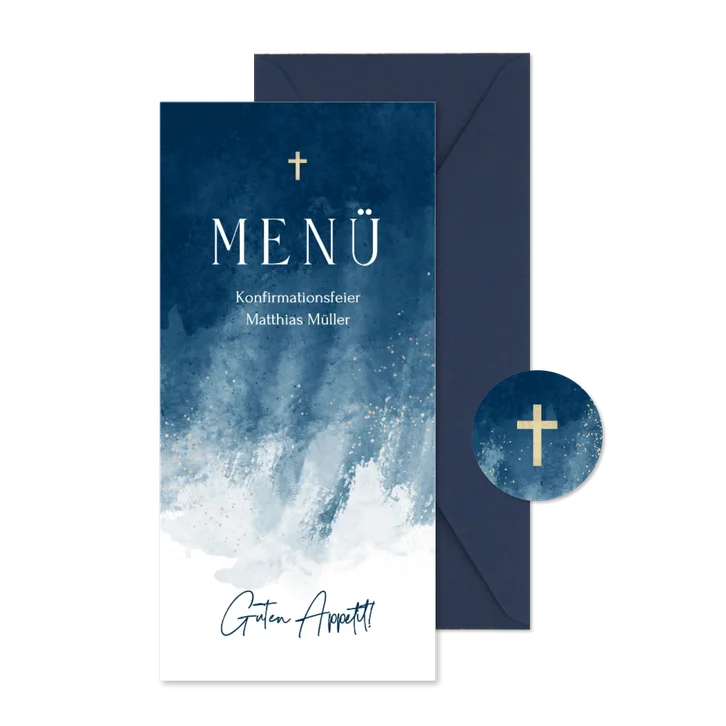 Speisekarte Konfirmationsfeier Aquarell modern dunkelblau