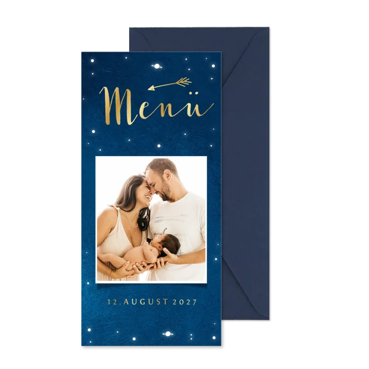 Speisekarte Taufe Foto und Sternenhimmel