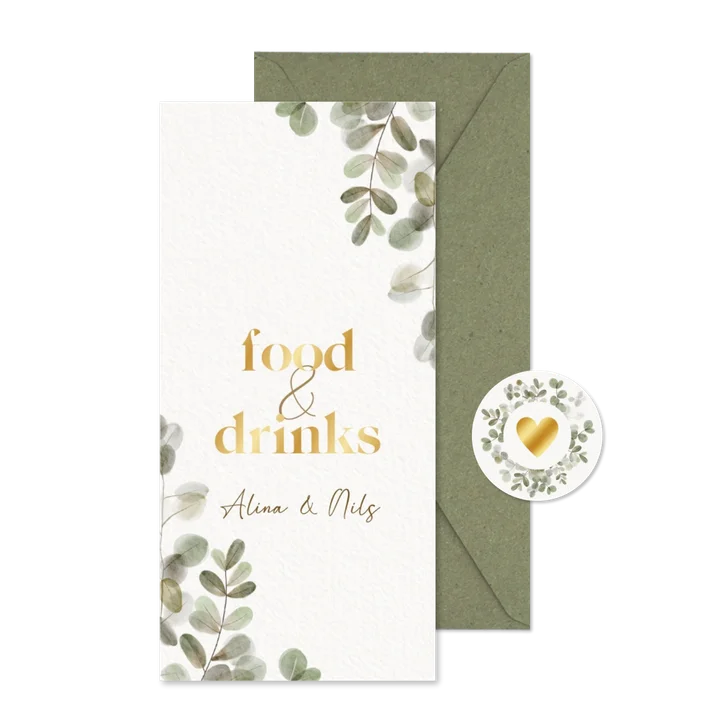 Speisen- & Getränkekarte Gold & Eukalyptus