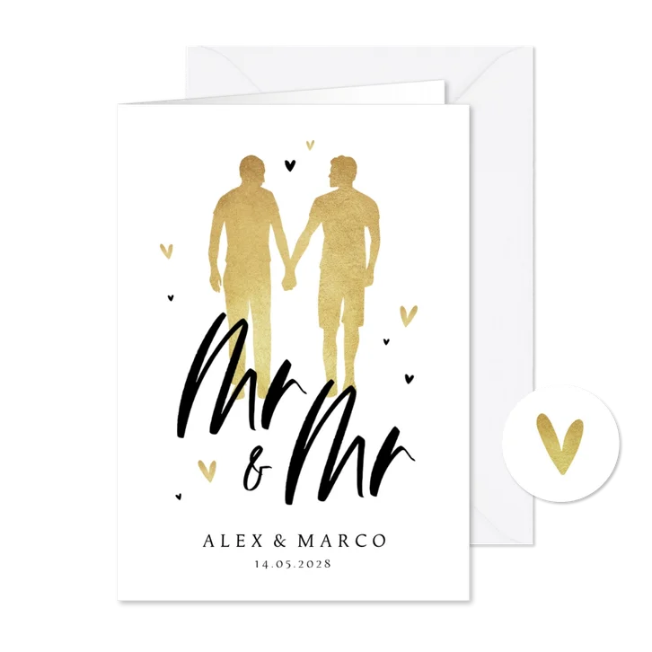 Stilvolle Einladungskarte Hochzeit Männer in Silhouette