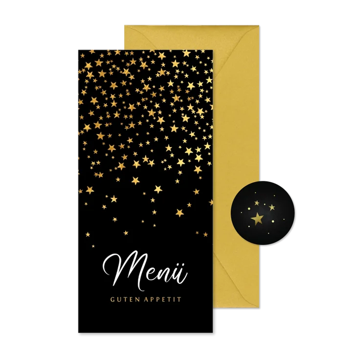 Stilvolle Menükarte zu Weihnachten goldene Sterne