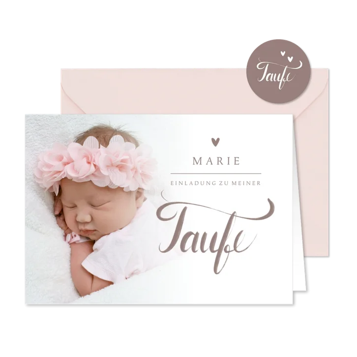 Taufeinladung Foto & Schreibschrift rosé