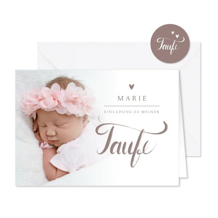 Taufeinladung Foto & Schreibschrift rosé