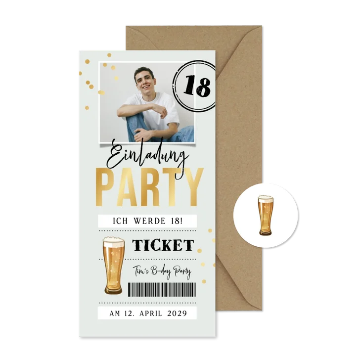 Ticket-Einladungskarte mit Foto zum 18. Geburtstag