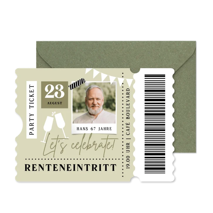 Ticket Einladungskarte Renteneintritt Foto