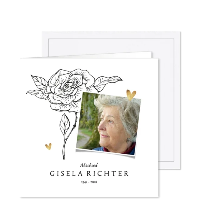 Trauerfeier Einladungskarte Foto & schwarze Rose