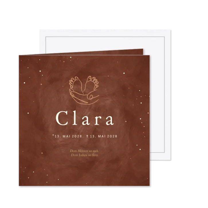 Trauerkarte Babyfüße in Händen rostbraun