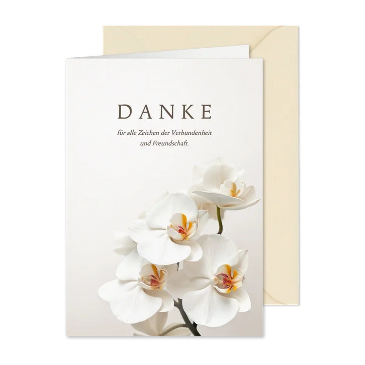 Trauerkarte Danke weiße Orichideen