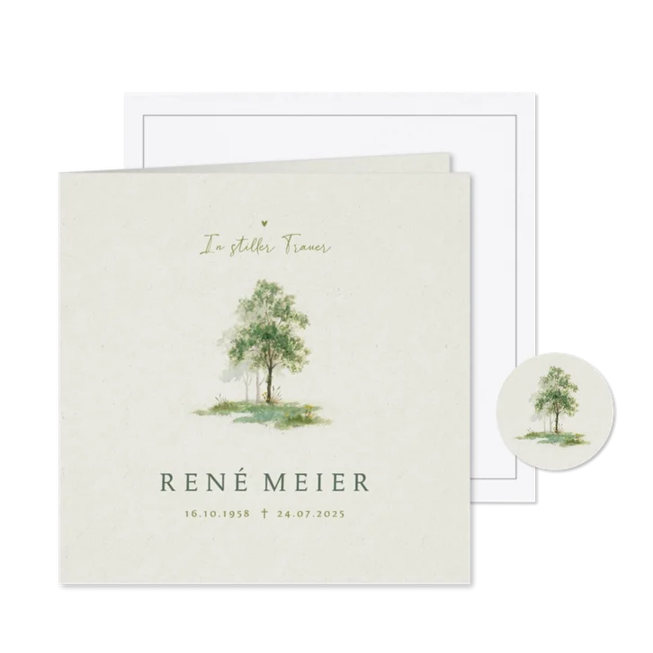 Trauerkarte Einladung Baum Friedwald Aquarelloptik