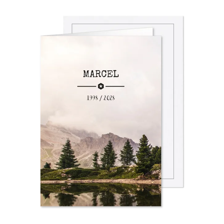 Trauerkarte Einladung Feier Berglandschaft