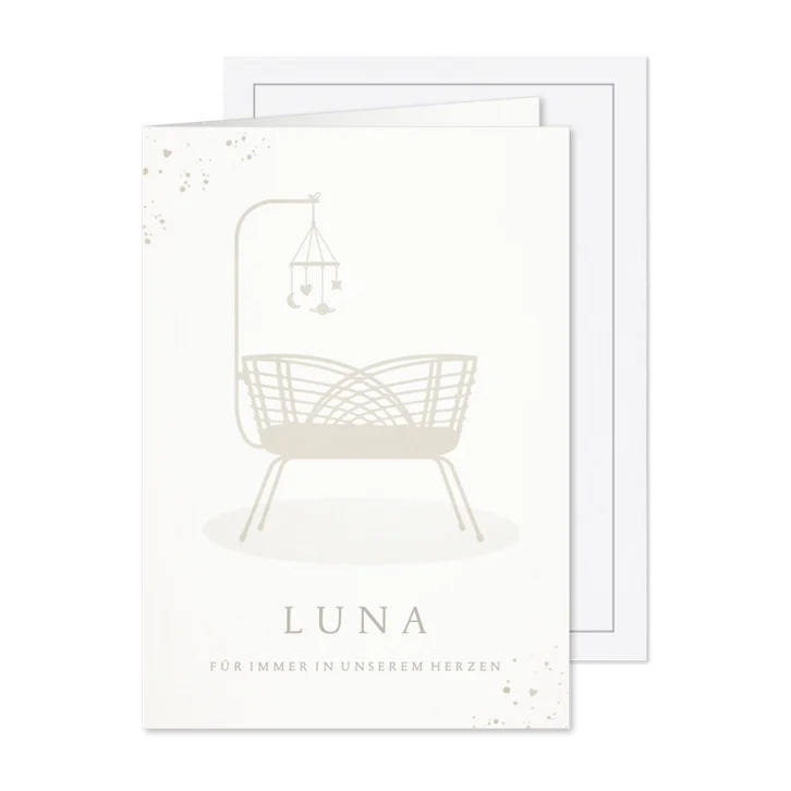 Trauerkarte Engelskind mit Wiege in Naturtönen 